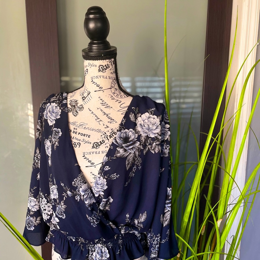 Blue butterfly long sleeve shirt